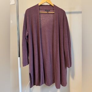 Eileen Fisher Organic Linen and Organic Cotton Open Front Long Cardigan
